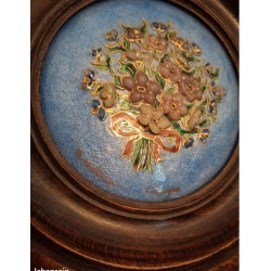 Miniature bouquet de fleur en email de Limoges signe R Mathieu rond