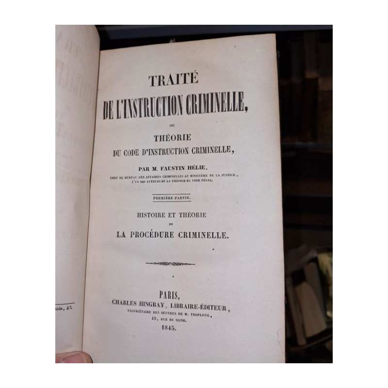 Faustin Elie théorie du code pénal 1845